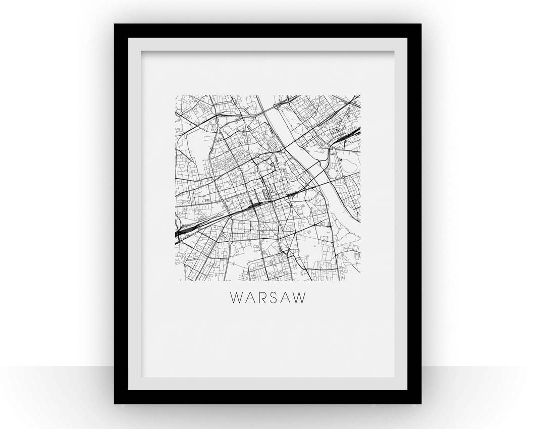 Warsaw Map Black and White Print - poland Black and White Map Print