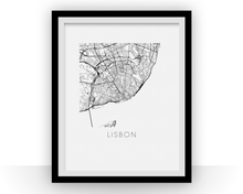Load image into Gallery viewer, Lisbon Map Black and White Print - portugal Black and White Map Print

