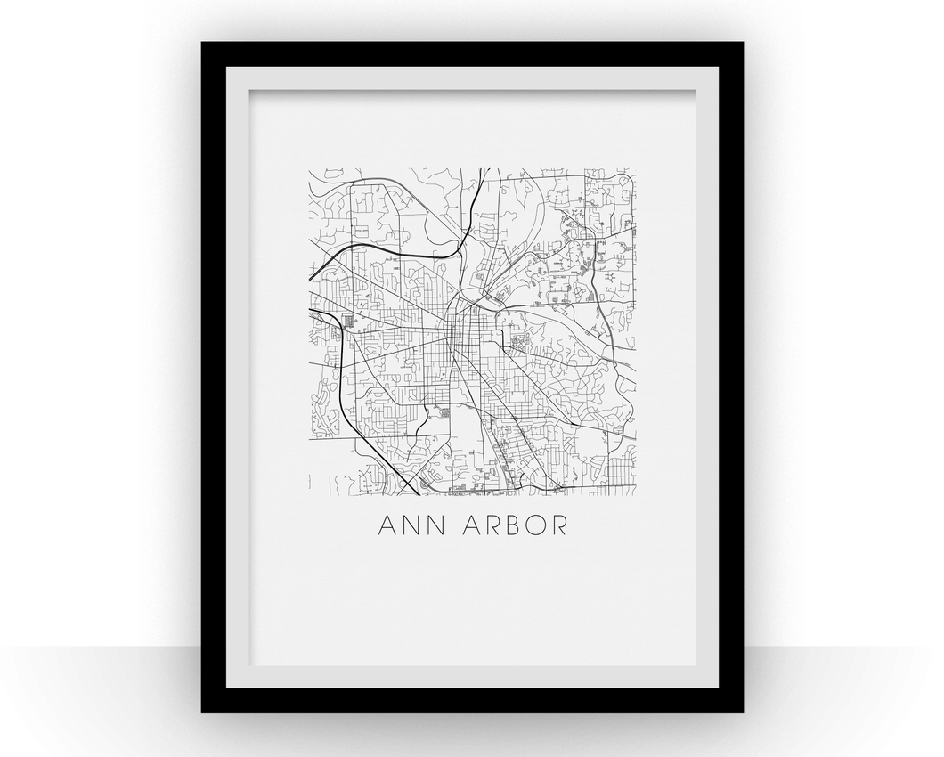 Ann Arbor Map Black and White Print - michigan Black and White Map Print