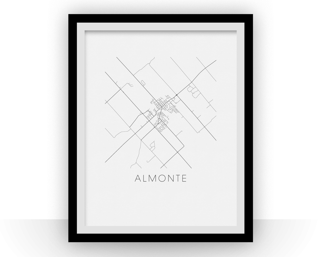 Almonte Map Black and White Print - ontario Black and White Map Print
