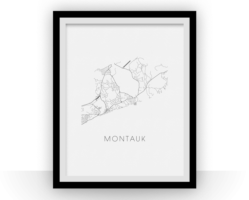 Montauk Map Black and White Print - new york Black and White Map Print