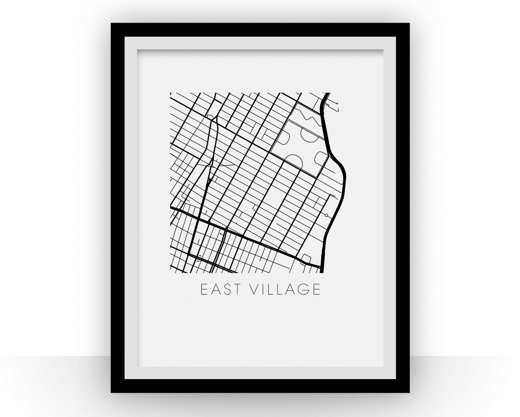 East Village Map Black and White Print - new york Black and White Map Print