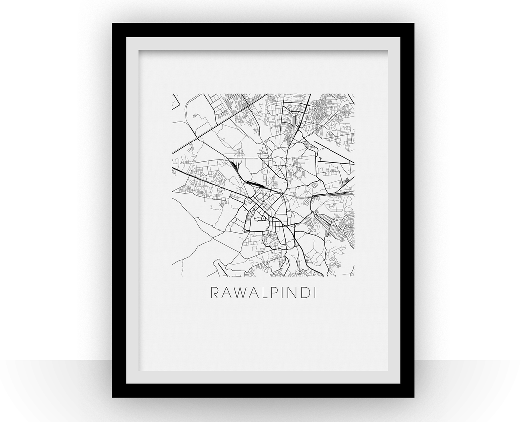 Rawalpindi Map Black and White Print - pakistan Black and White Map Print