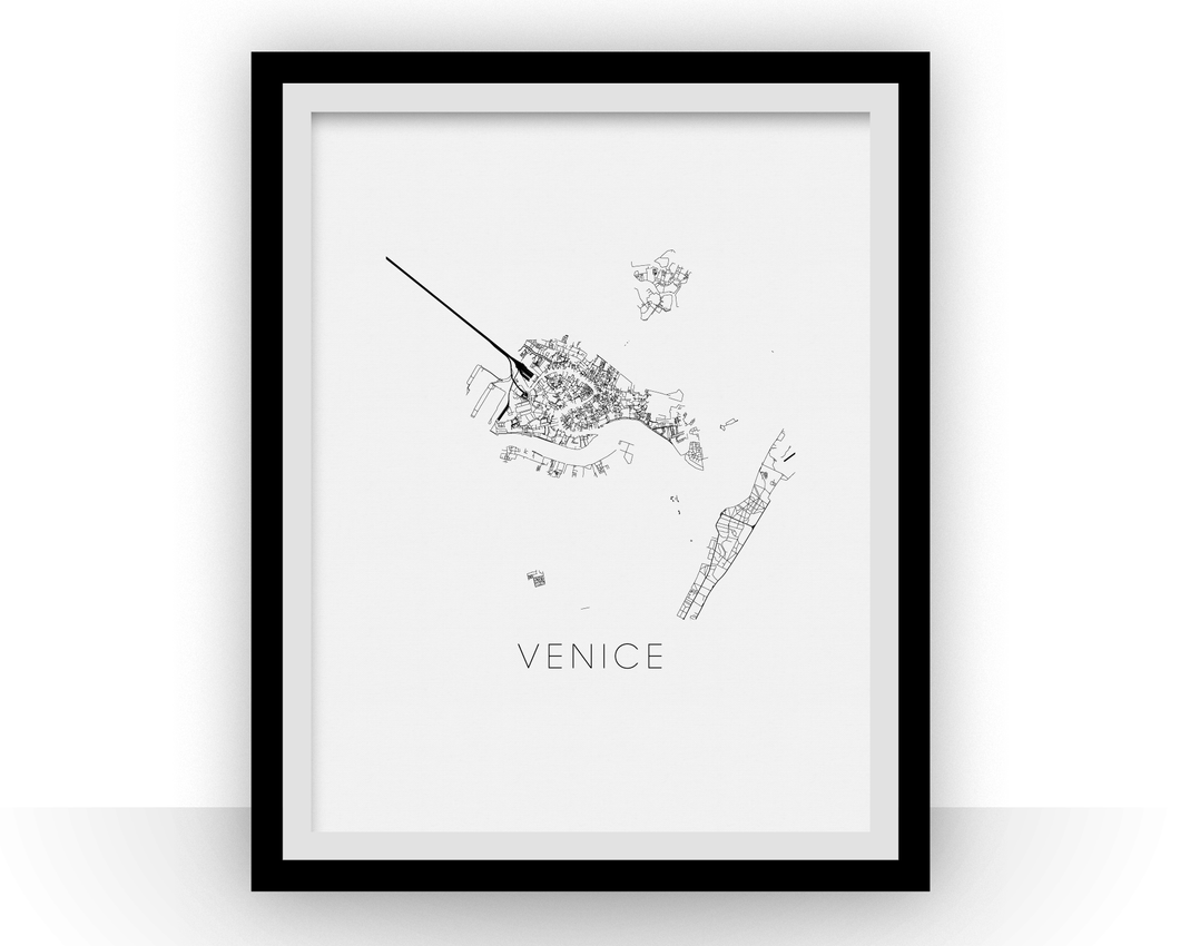 Venice Map Black and White Print - italy Black and White Map Print
