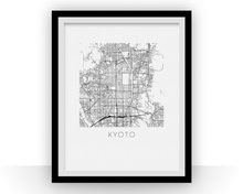 Load image into Gallery viewer, Kyoto Map Black and White Print - japan Black and White Map Print
