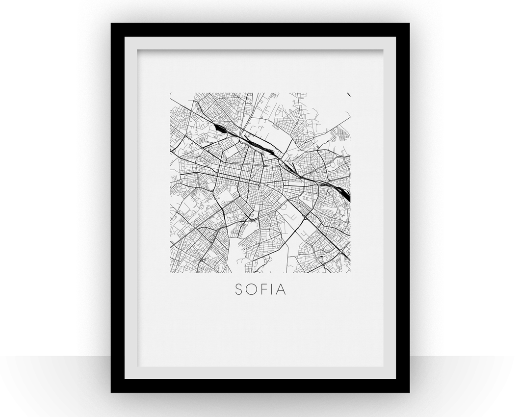 sofia Map Black and White Print - bulgaria Black and White Map Print