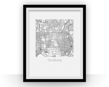 Load image into Gallery viewer, Tehran Map Black and White Print - iran Black and White Map Print

