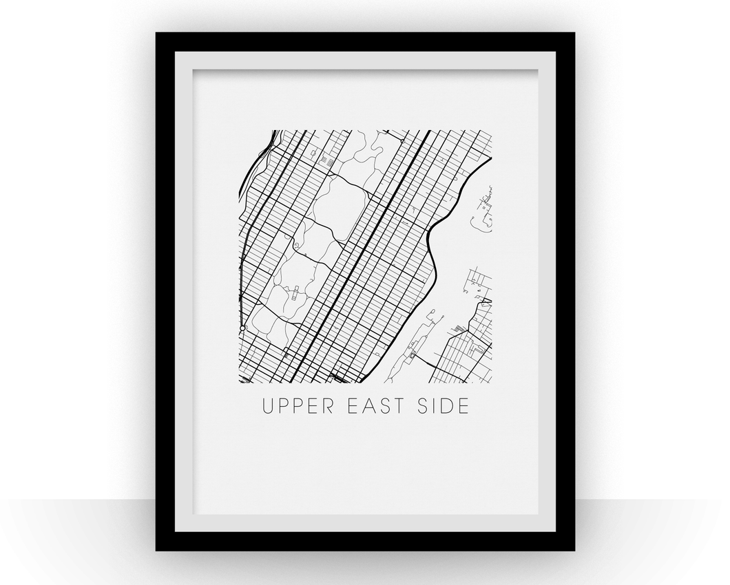 Upper East Side Map Black and White Print - new york Black and White Map Print