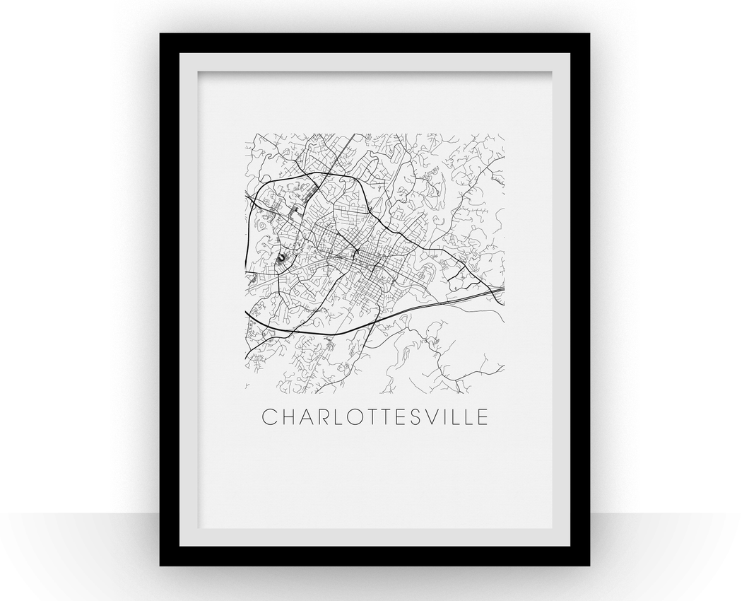 Charlottesville Map Black and White Print - virginia Black and White Map Print