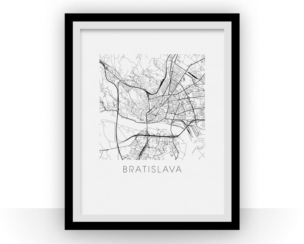 Bratislava Map Black and White Print - slovakia Black and White Map Print