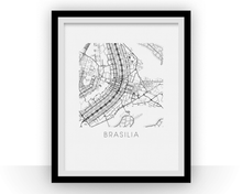 Load image into Gallery viewer, Brasilia Map Black and White Print - brazil Black and White Map Print
