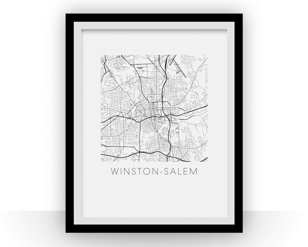 Affiche cartographique de Winston-Salem - Style Noir et Blanc
