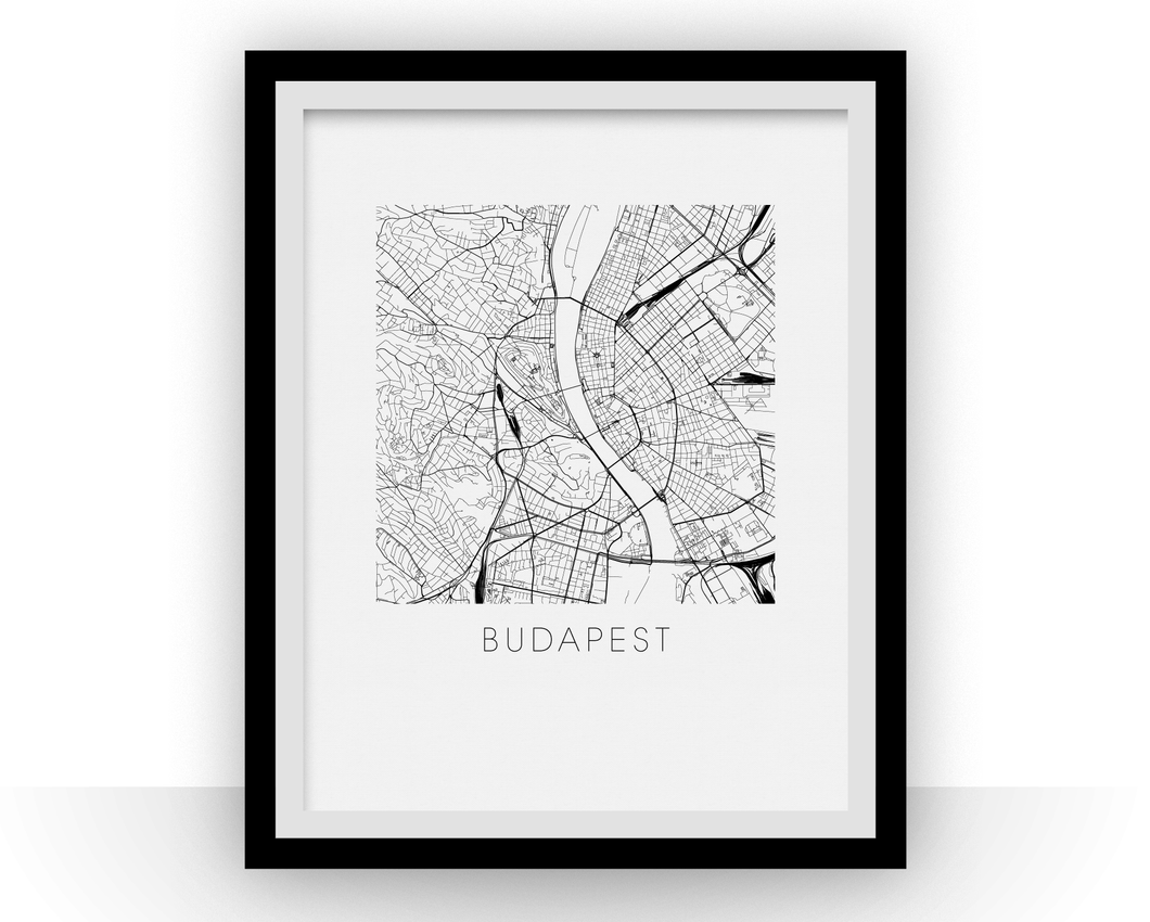 Budapest Map Black and White Print - hungary Black and White Map Print