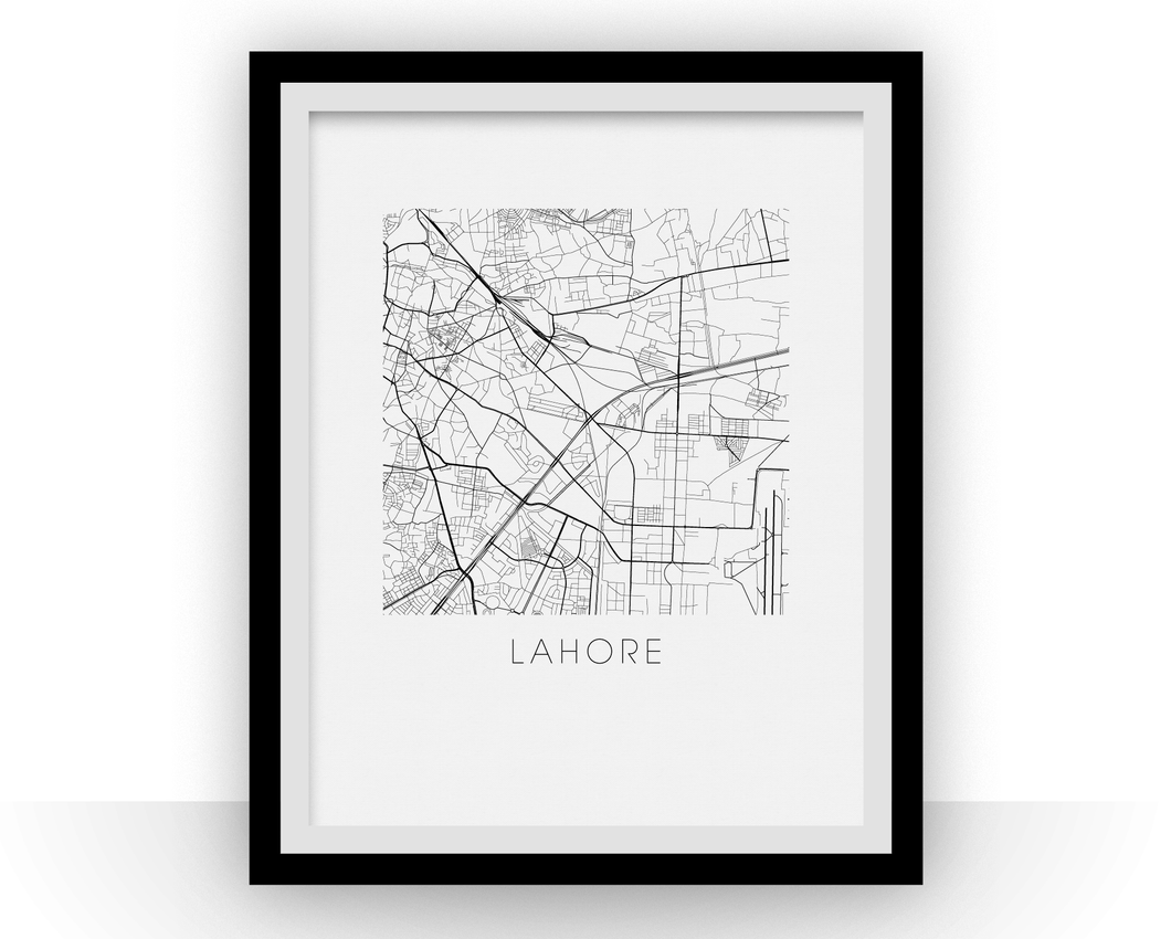 Lahore Map Black and White Print - pakistan Black and White Map Print