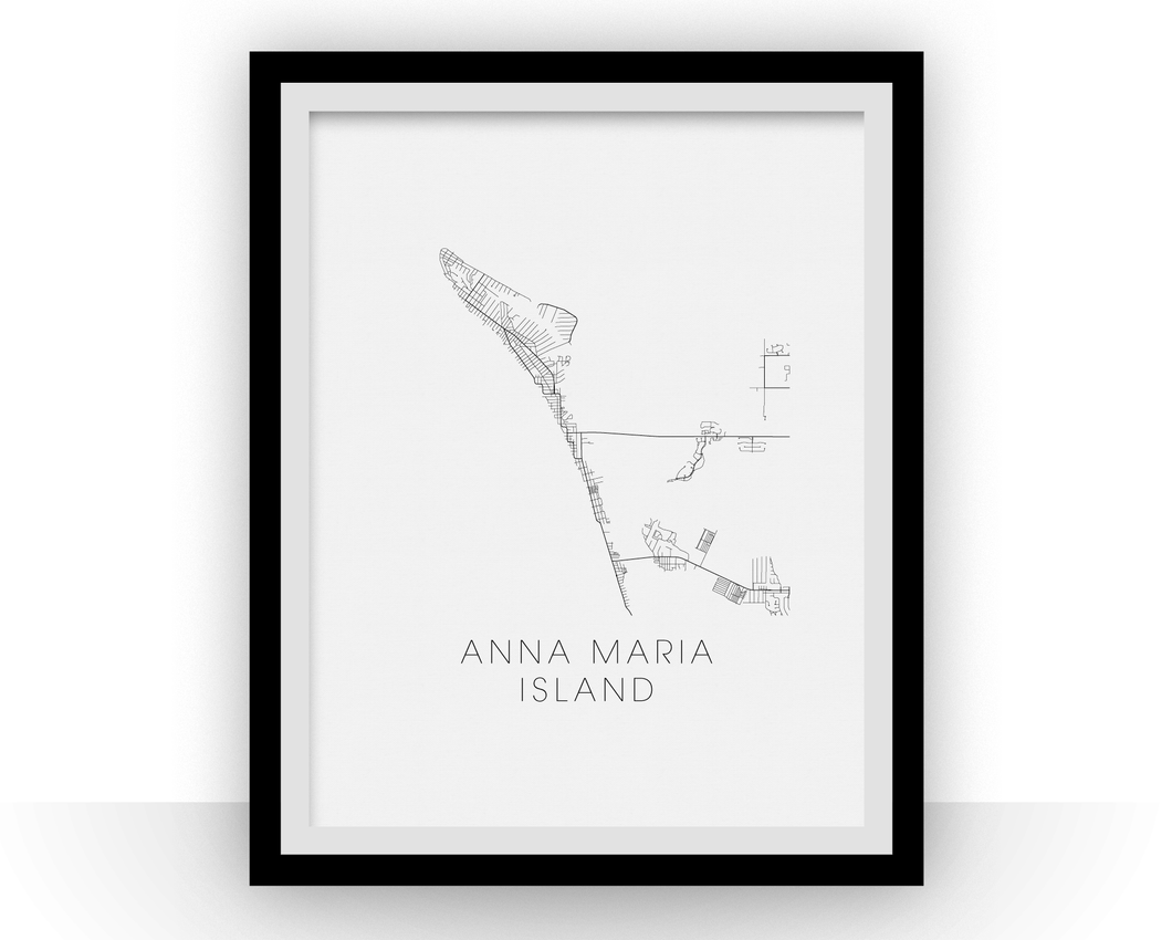 Anna Maria Island Map Black and White Print - florida Black and White Map Print