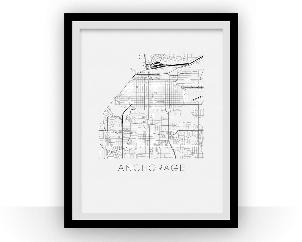 Anchorage Map Black and White Print - alaska Black and White Map Print