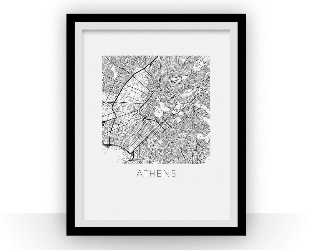 Athens Map Black and White Print - greece Black and White Map Print