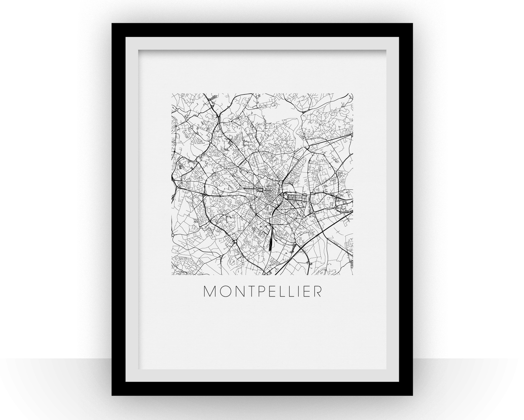 Montpellier Map Black and White Print - france Black and White Map Print