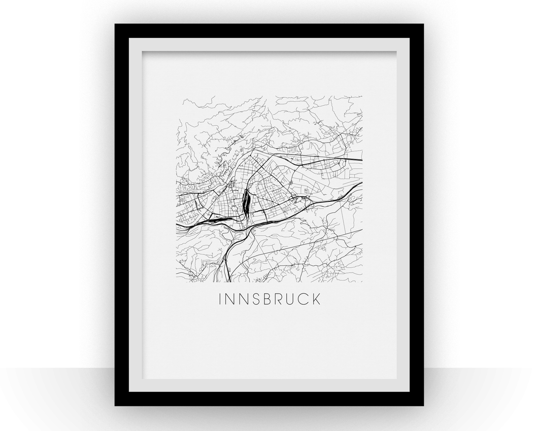 Affiche cartographique de Innsbruck - Style Noir et Blanc