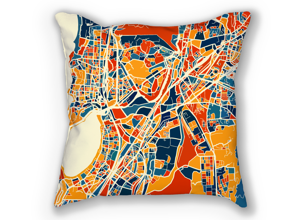 Mumbai Map Pillow - Bombay Map Pillow 18x18