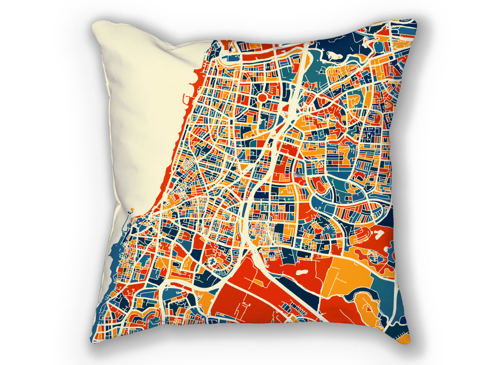Tel Aviv Map Pillow - Israel Map Pillow 18x18