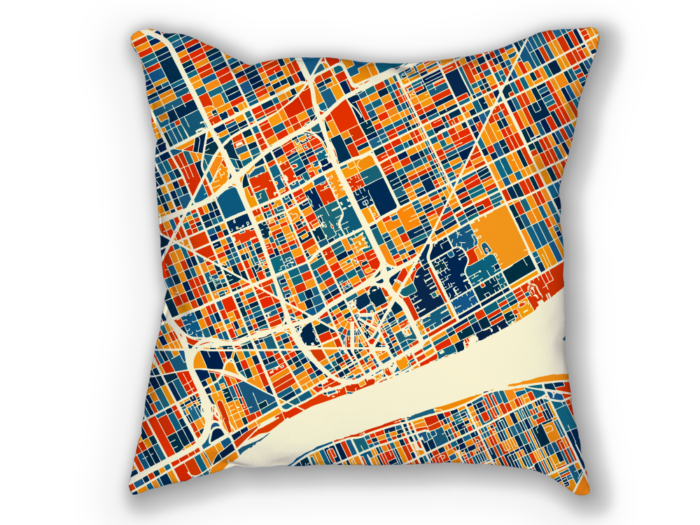 Detroit Map Pillow - Michigan Map Pillow 18x18