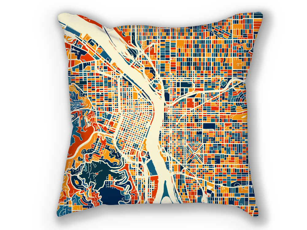 Portland Map Pillow - Oregon Map Pillow 18x18