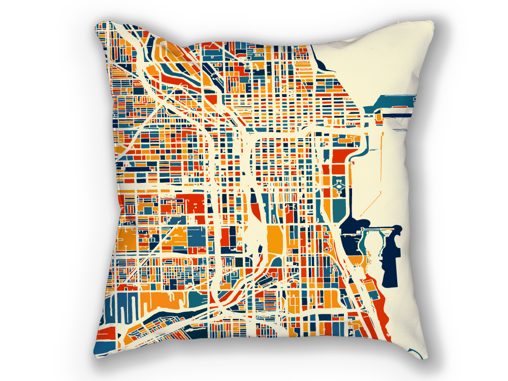 Chicago Map Pillow - Illinois Map Pillow 18x18