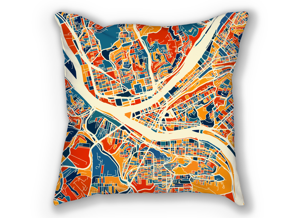 Pittsburgh Map Pillow - Pennsylvania Map Pillow 18x18