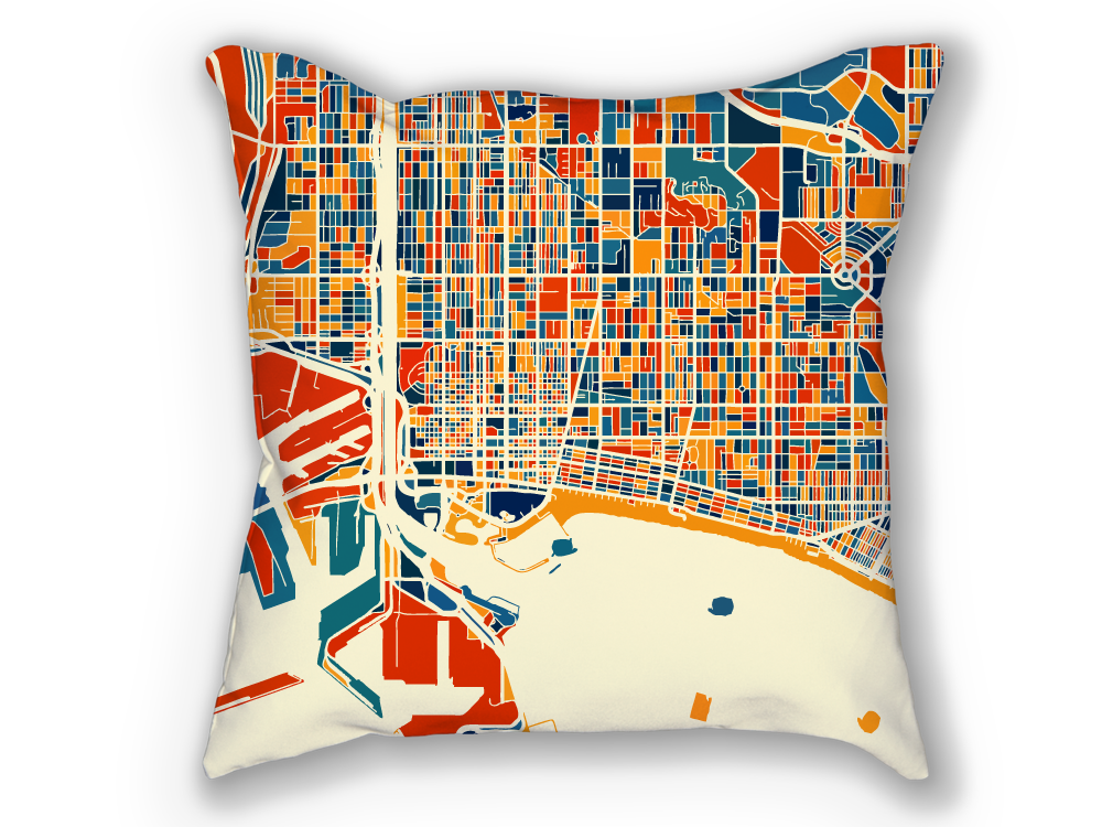Long Beach Map Pillow - California Map Pillow 18x18