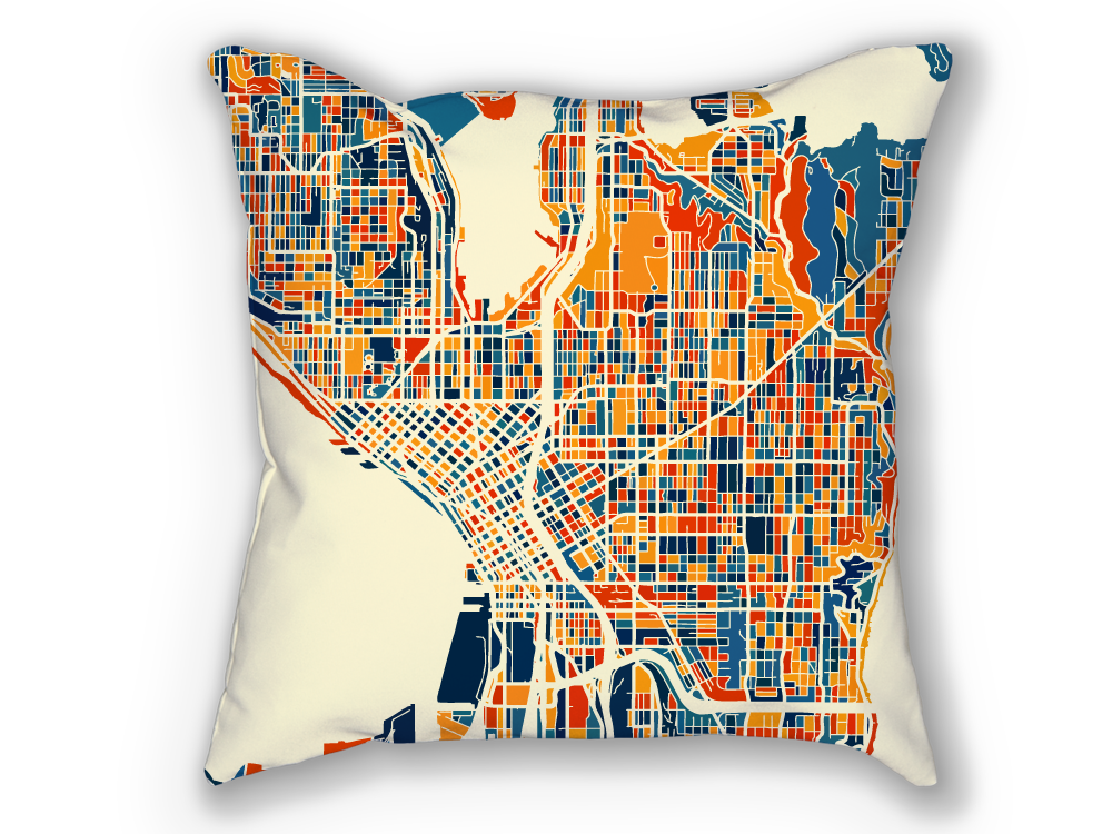 Seattle Map Pillow - Washington Map Pillow 18x18