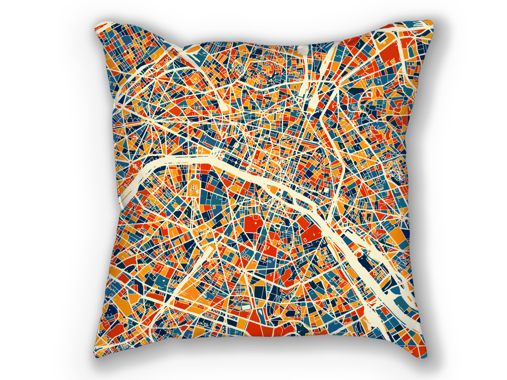 Paris Map Pillow - France Map Pillow 18x18