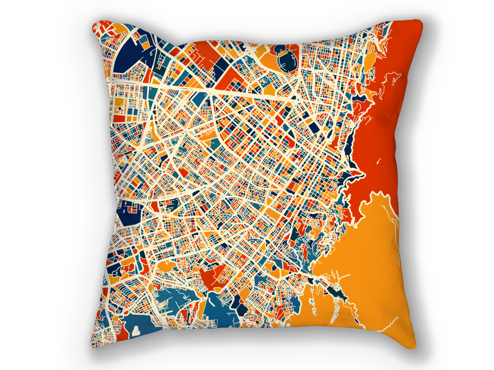 Bogota Map Pillow - Colombia Map Pillow 18x18