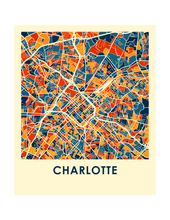 Charger l&#39;image dans la galerie, Affiche cartographique de Charlotte - Style Chroma

