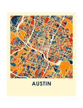 Charger l&#39;image dans la galerie, Affiche cartographique de Austin - Style Chroma
