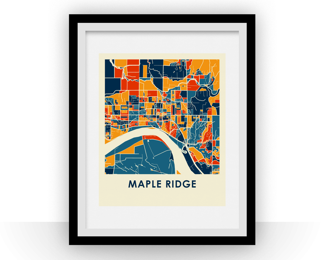 Affiche cartographique de Maple Ridge British Columbia - Style Chroma
