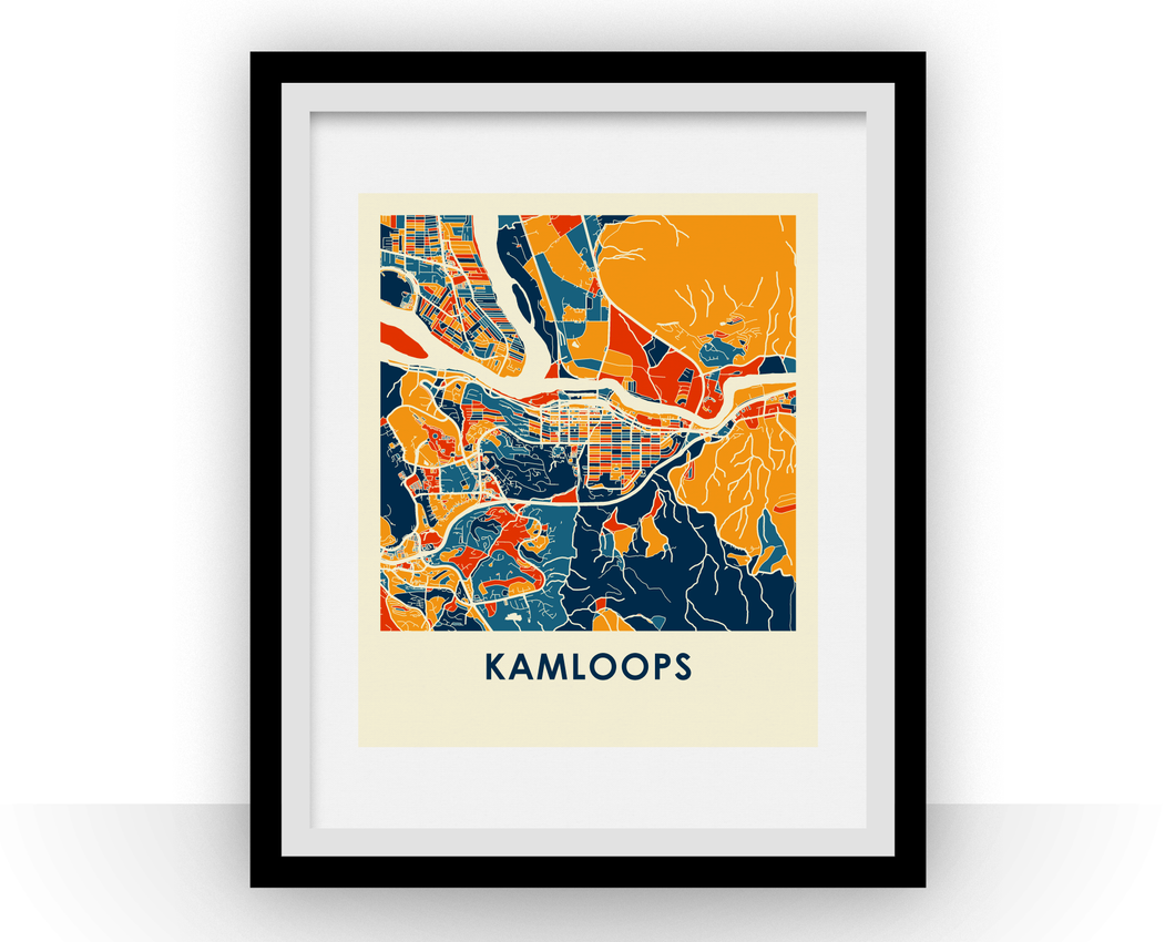 Affiche cartographique de Kamloops British Columbia - Style Chroma