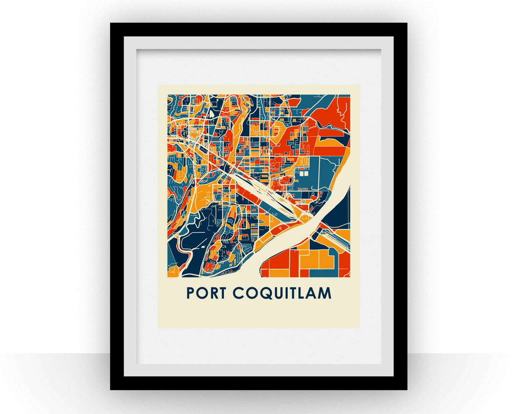 Affiche cartographique de Port Coquitlam British Columbia - Style Chroma