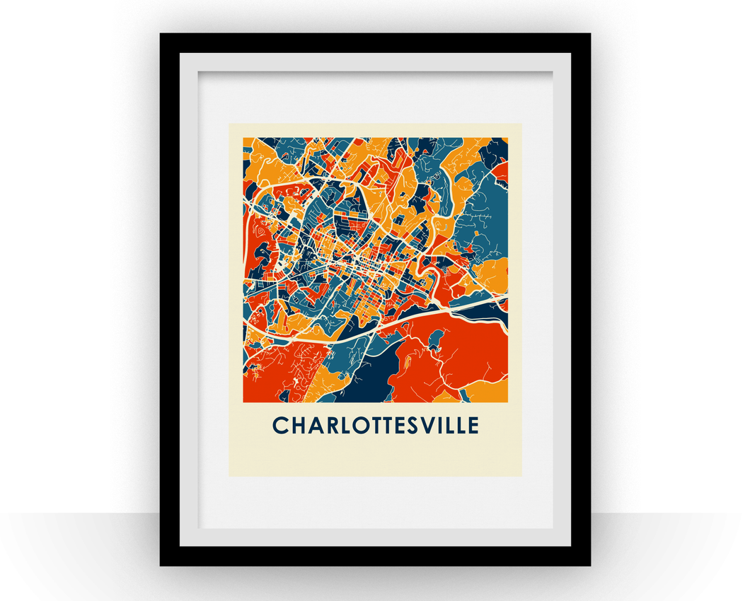 Affiche cartographique de Charlottesville - Style Chroma