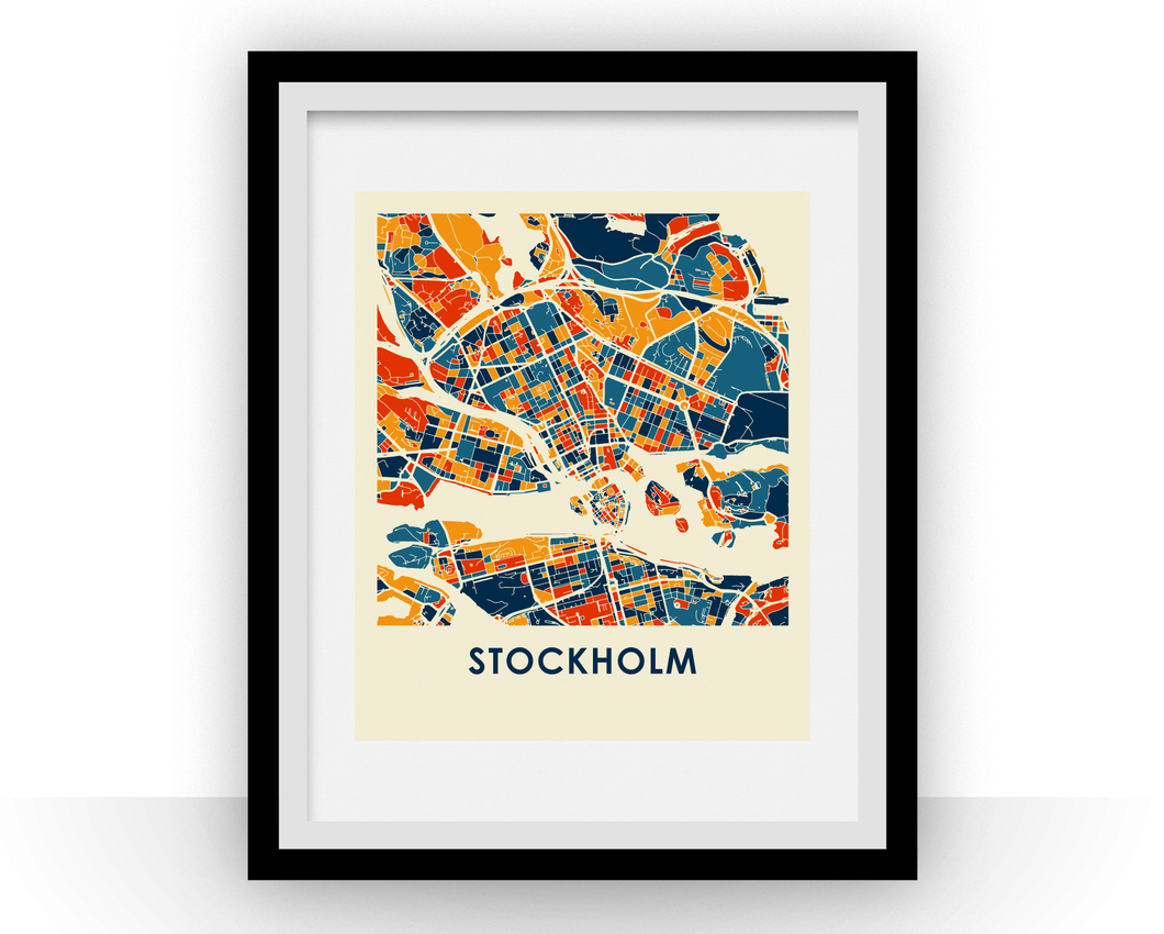 Affiche cartographique de Stockholm - Style Chroma
