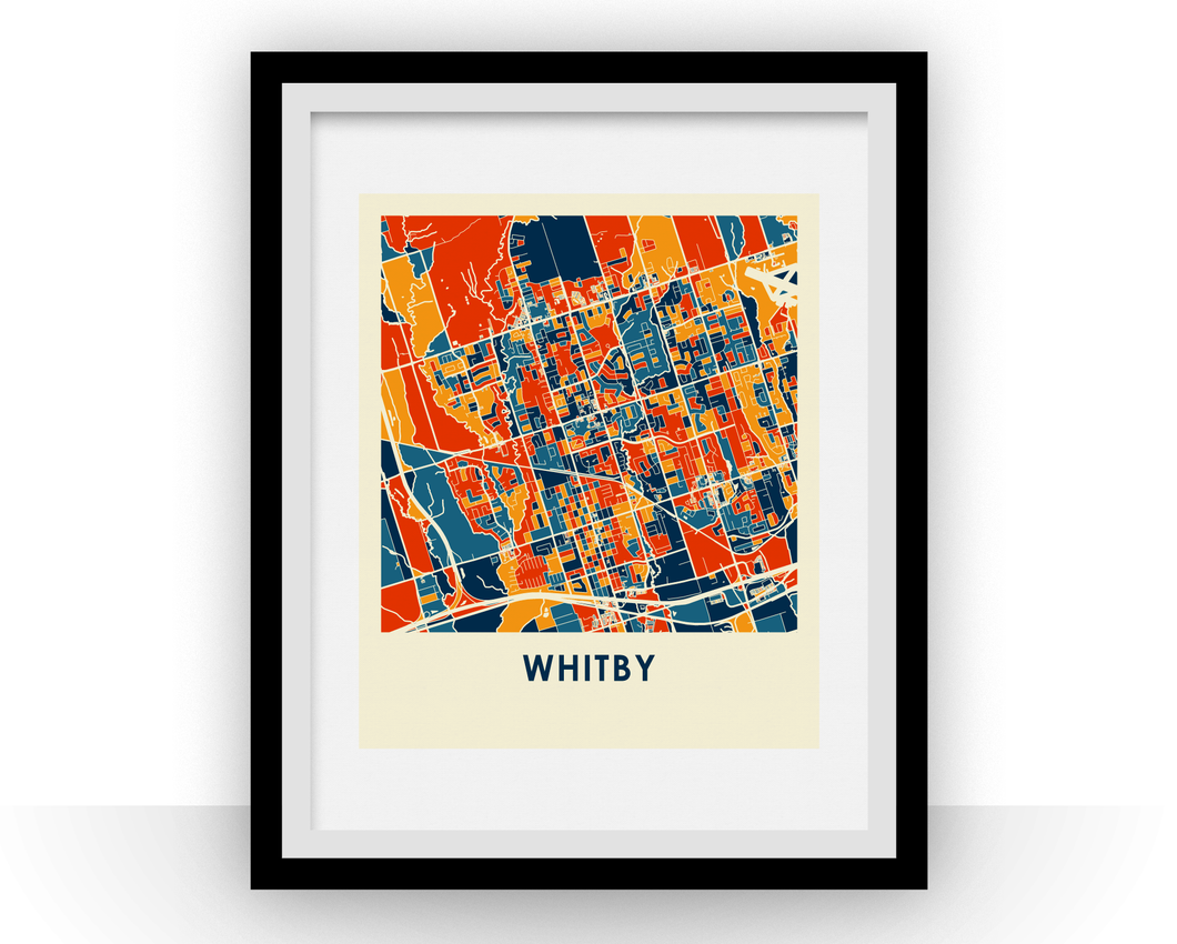 Affiche cartographique de Whitby Ontario - Style Chroma