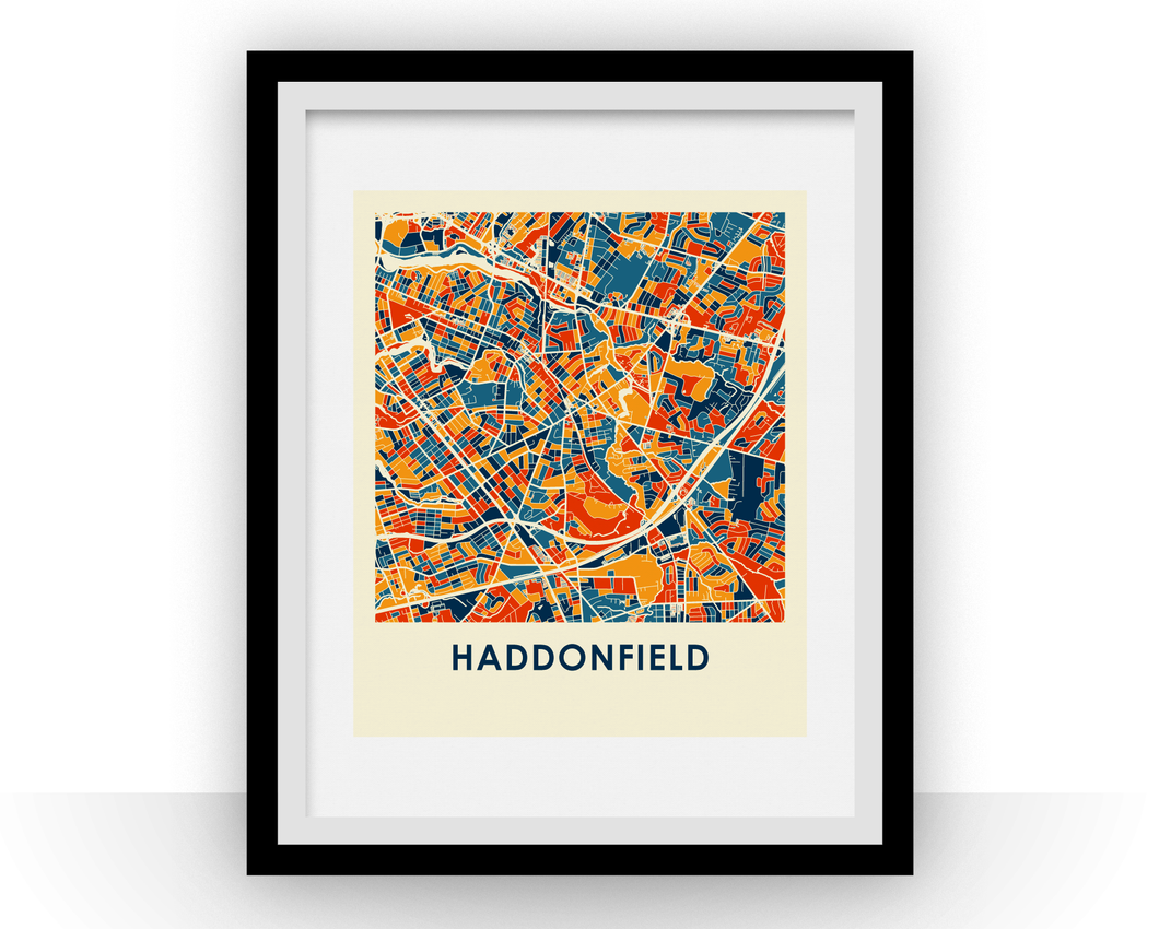 Affiche cartographique de Haddonfield NJ - Style Chroma