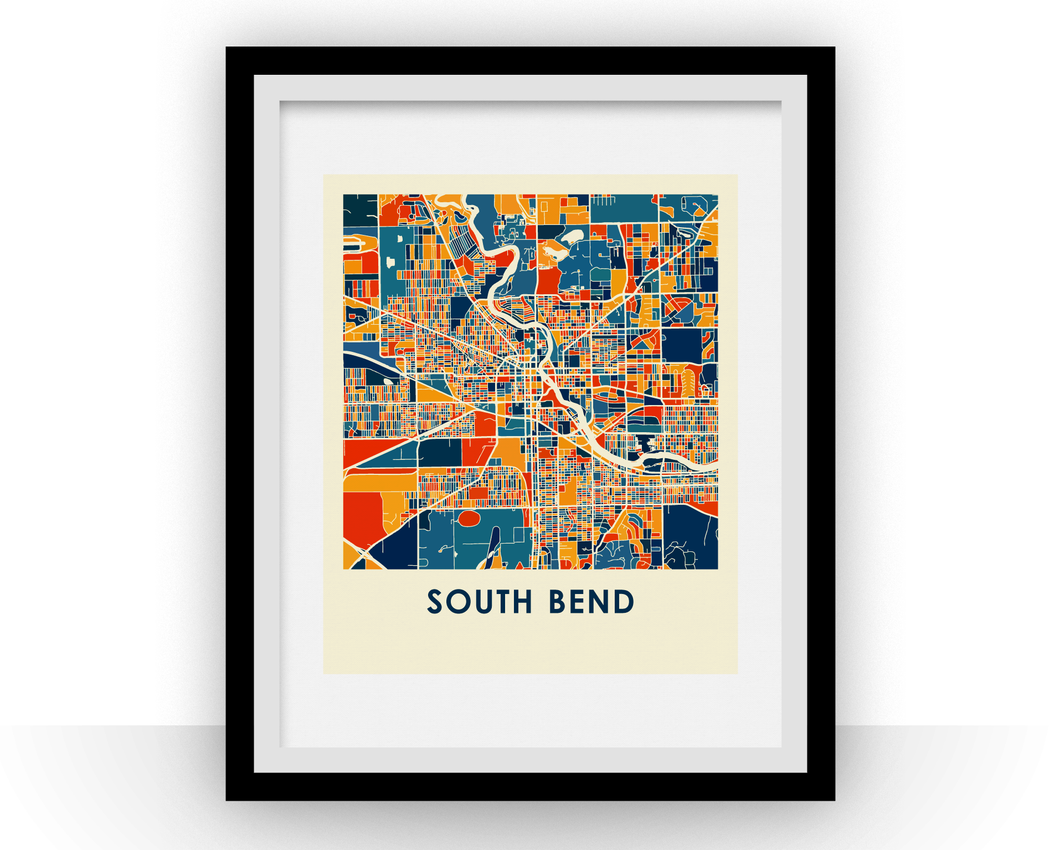 South Bend Map Print - Full Color Map Poster