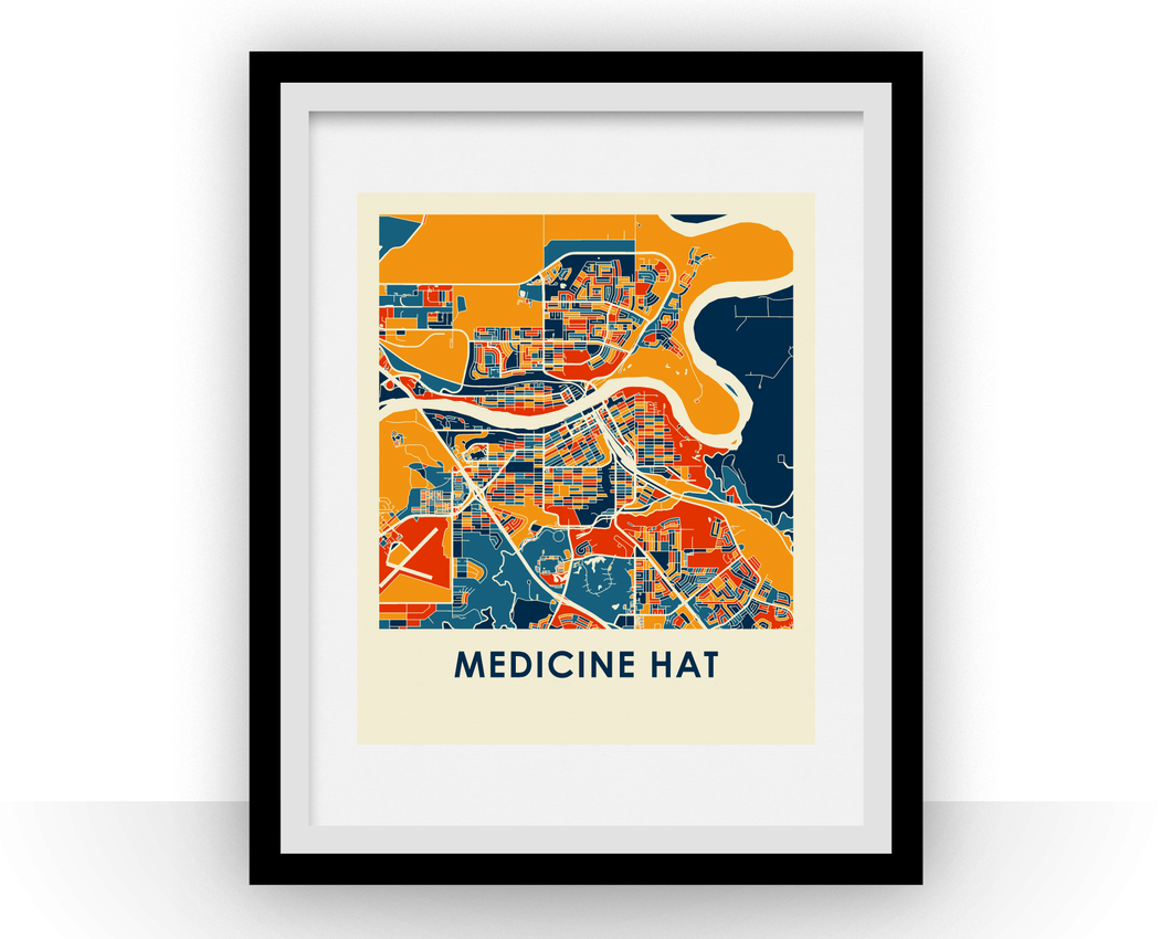 Medicine Hat Alberta Map Print - Full Color Map Poster