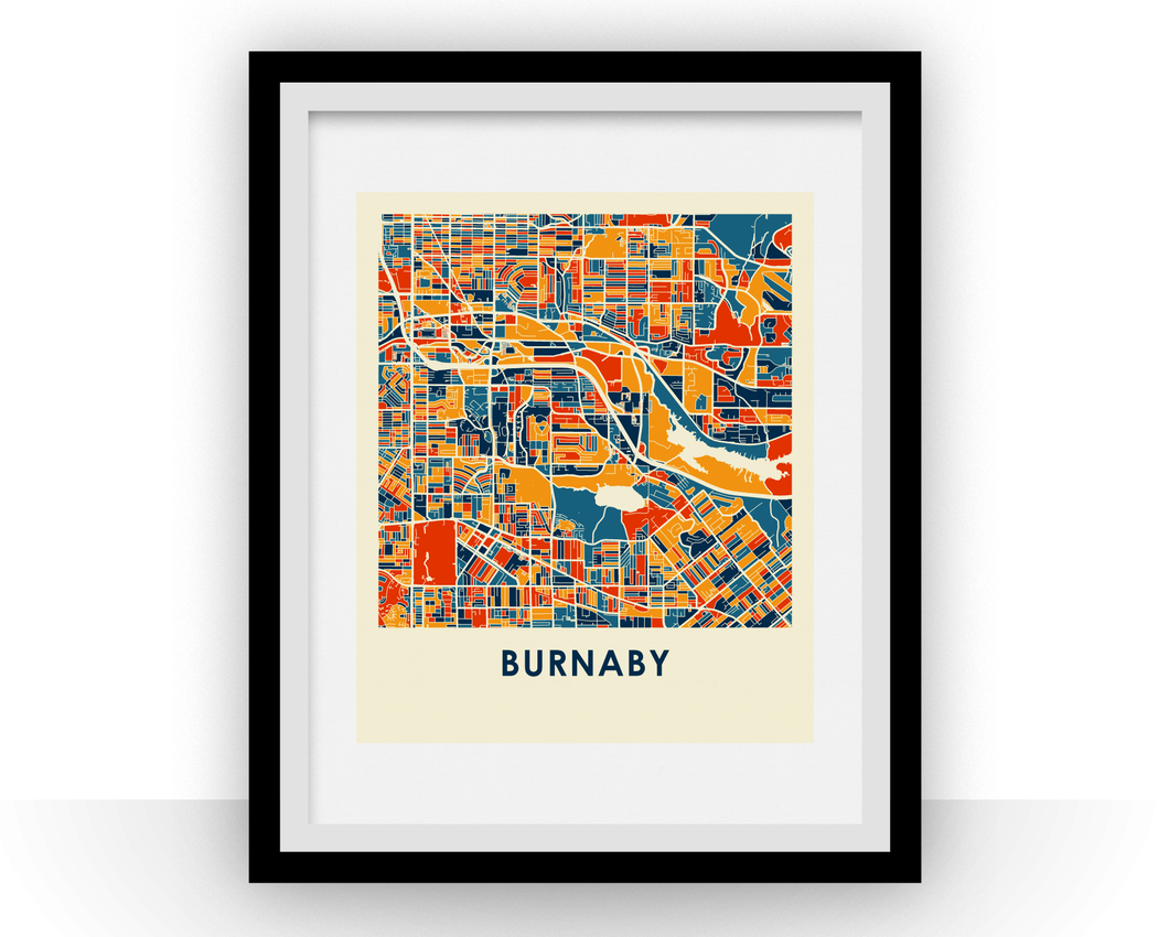Burnaby British Columbia Map Print - Full Color Map Poster