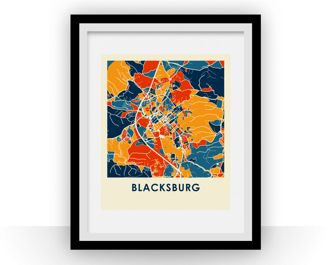 Affiche cartographique de Blacksburg - Style Chroma