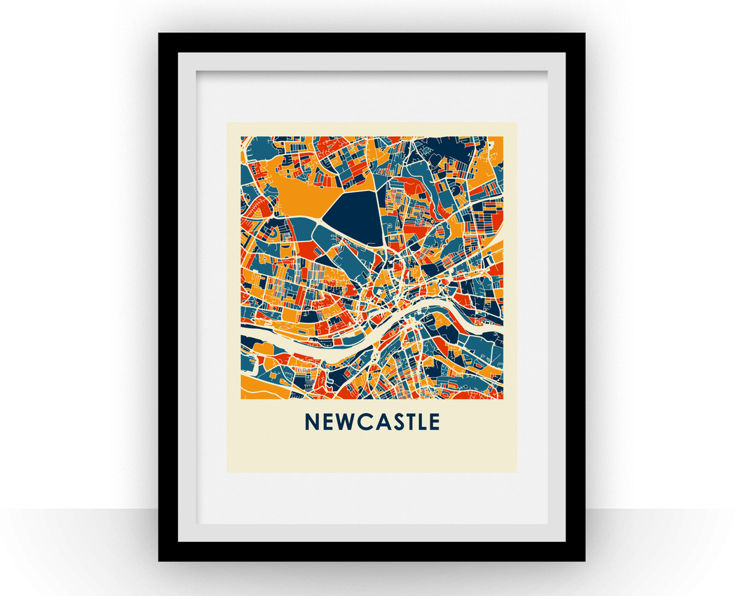 Affiche cartographique de Newcastle - Style Chroma