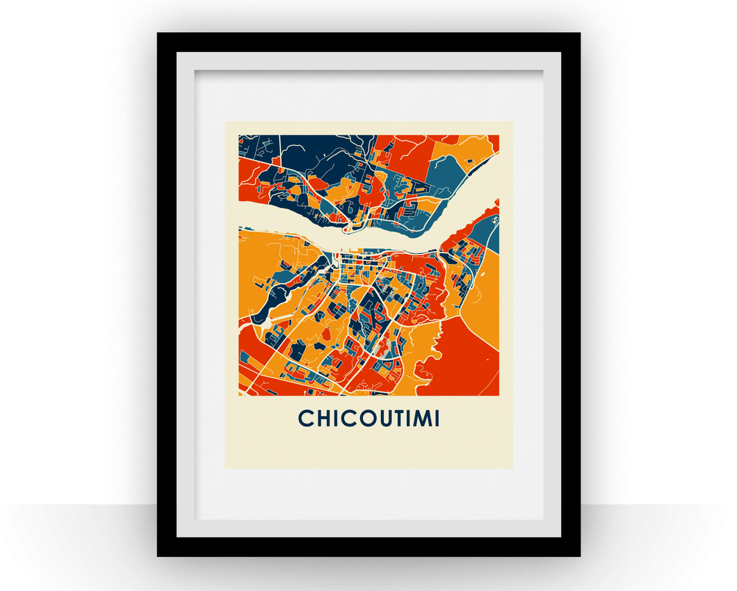 Affiche cartographique de Chicoutimi Quebec - Style Chroma