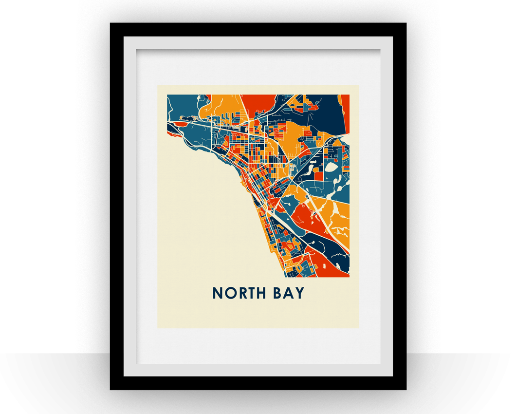 Affiche cartographique de North Bay Ontario - Style Chroma