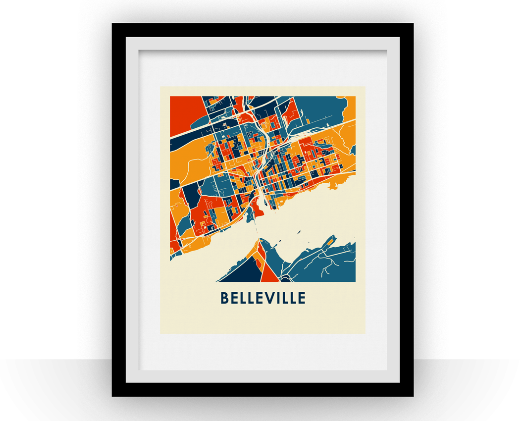 Affiche cartographique de Belleville Ontario - Style Chroma